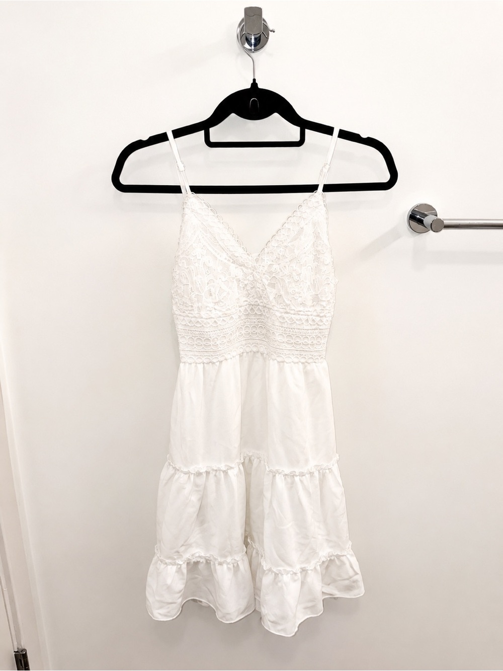 White Lace Tiered Spaghetti Strap Dress
